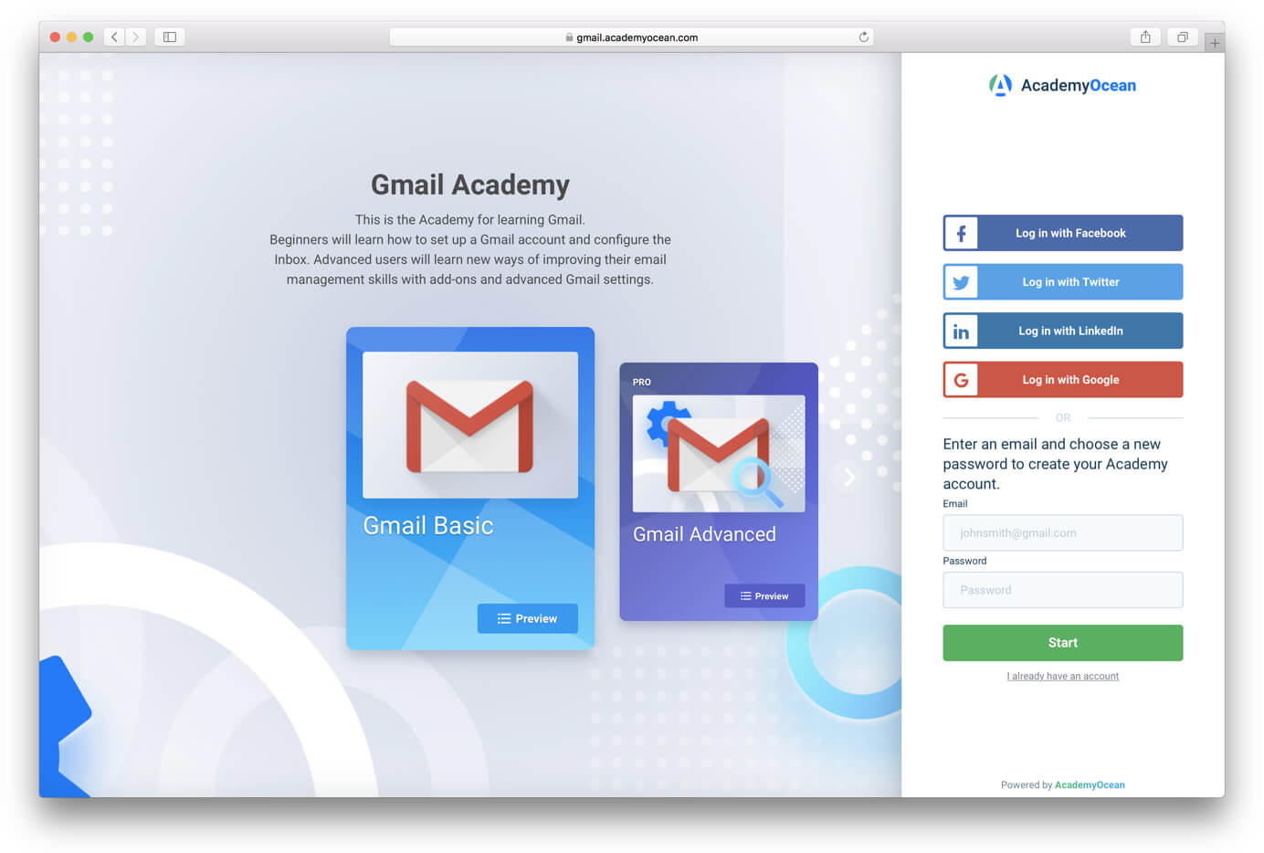 a screen of Gmail Academy