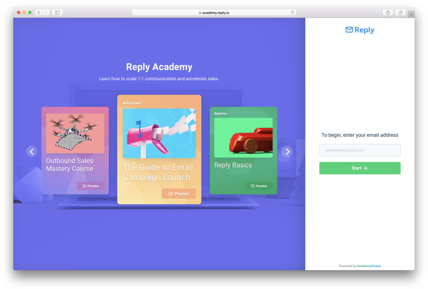 a screen of Academy Reply.io